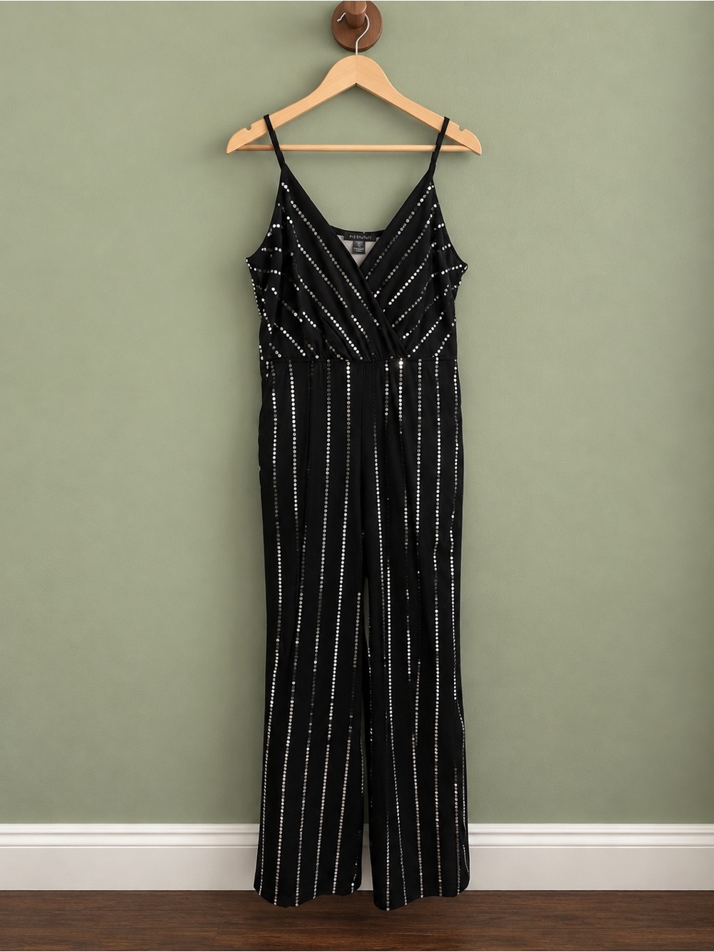 Venus Black Sequin Wide Leg Jumpsuit | Size 18